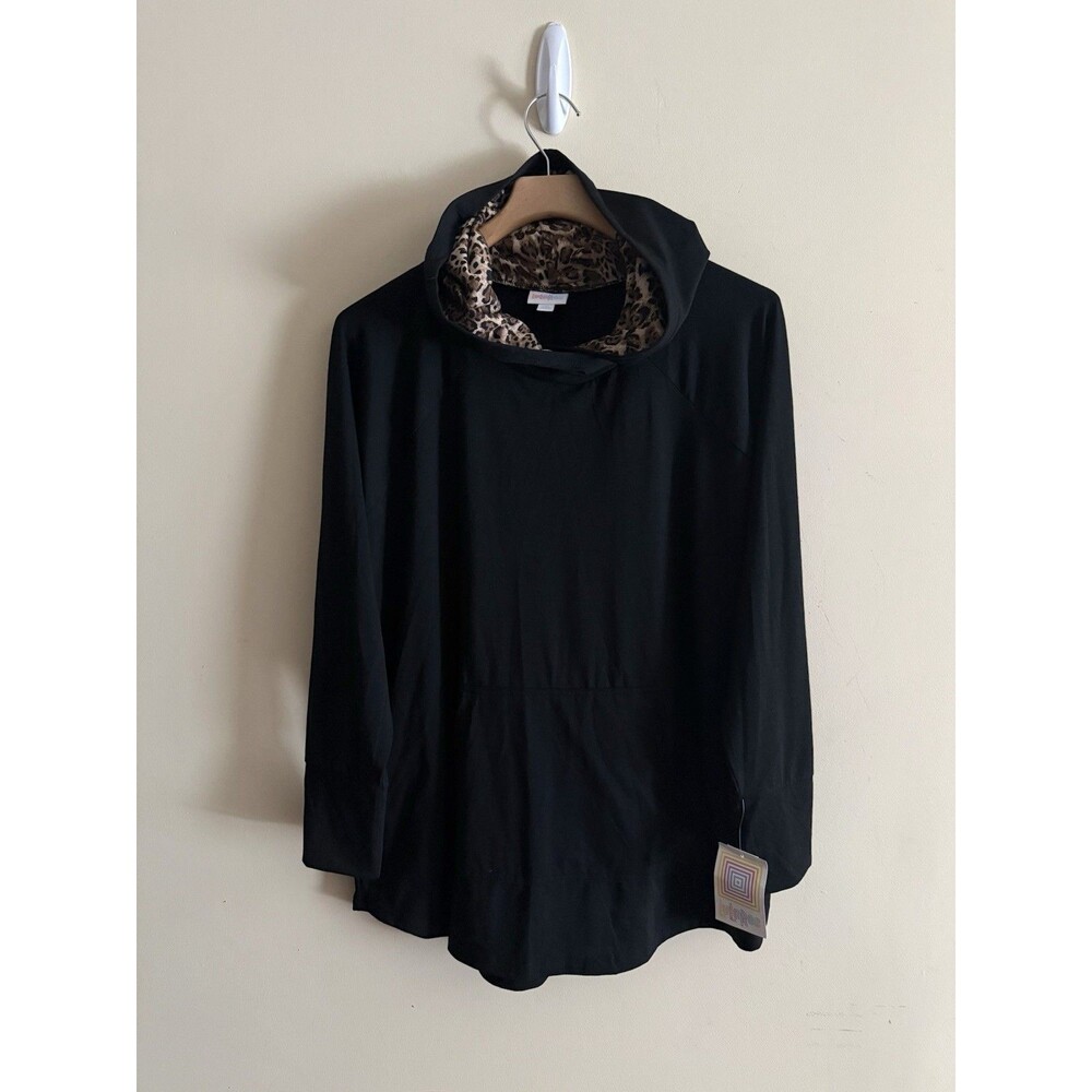 Lularoe "Unicorn" Amber Hoodie 2XL Black with Leopard Print Hood NWT